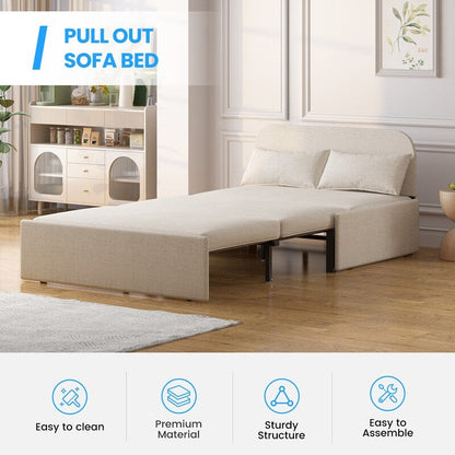 Mixoy Linen 2-in-1 Convertible Sofa Bed,Twin/Queen Pull Out Sleeper Sofa with Mattress,Cushions