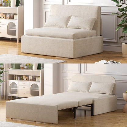 Mixoy Linen 2-in-1 Convertible Sofa Bed,Twin/Queen Pull Out Sleeper Sofa with Mattress,Cushions