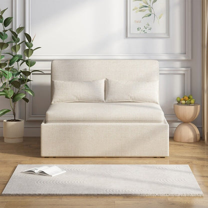 Mixoy Linen 2-in-1 Convertible Sofa Bed,Twin/Queen Pull Out Sleeper Sofa with Mattress,Cushions