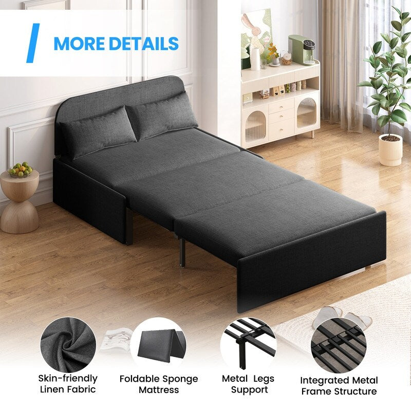 Mixoy Linen 2-in-1 Convertible Sofa Bed,Twin/Queen Pull Out Sleeper Sofa with Mattress,Cushions