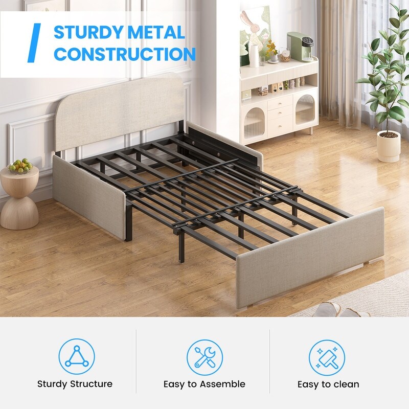 Mixoy Linen 2-in-1 Convertible Sofa Bed,Twin/Queen Pull Out Sleeper Sofa with Mattress,Cushions