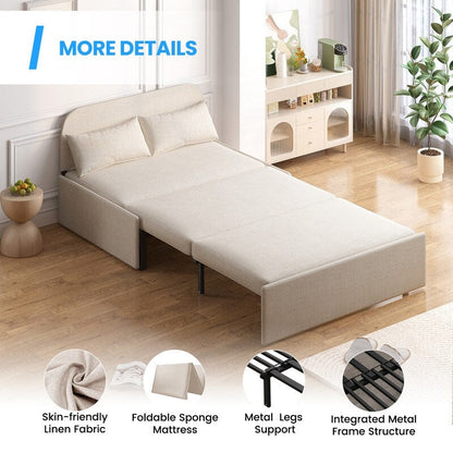 Mixoy Linen 2-in-1 Convertible Sofa Bed,Twin/Queen Pull Out Sleeper Sofa with Mattress,Cushions