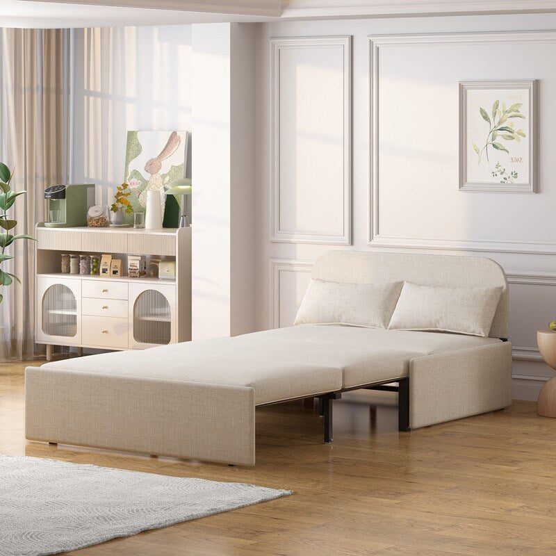 Mixoy Linen 2-in-1 Convertible Sofa Bed,Twin/Queen Pull Out Sleeper Sofa with Mattress,Cushions