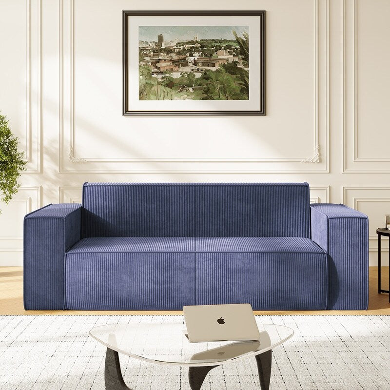 Mixoy Modern Velvet Fabric Loveseat Sofa with Legless Design&Widened Armrest,Upholstered 2-Seater Couch for Living Room