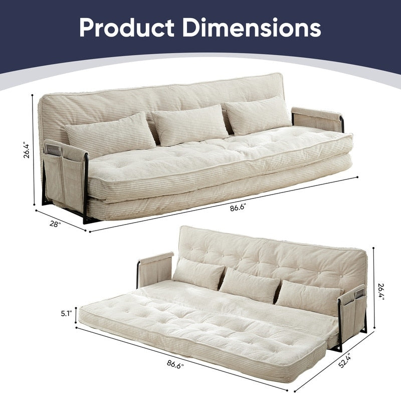 Mixoy Muti-Functional Folding Futon Sofa Bed Floor Sofa Bedï¼?-Seater Lazy Sofa with Pillows,6 Position Adjustable Backrest
