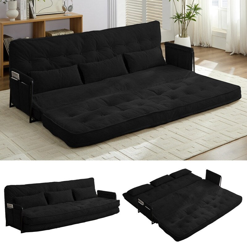 Mixoy Muti-Functional Folding Futon Sofa Bed Floor Sofa Bedï¼?-Seater Lazy Sofa with Pillows,6 Position Adjustable Backrest