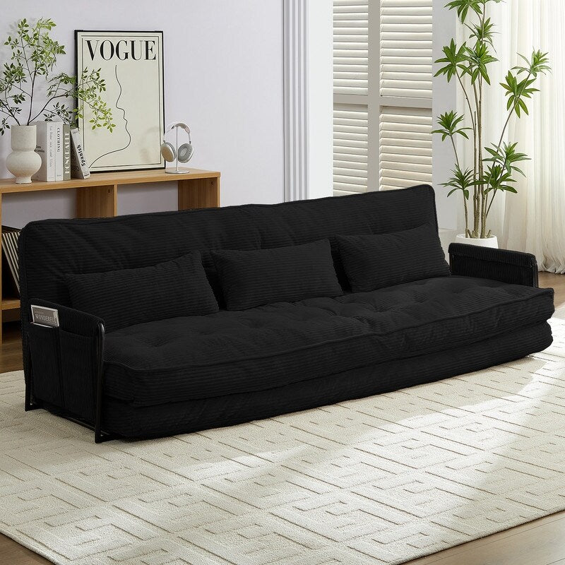 Mixoy Muti-Functional Folding Futon Sofa Bed Floor Sofa Bedï¼?-Seater Lazy Sofa with Pillows,6 Position Adjustable Backrest