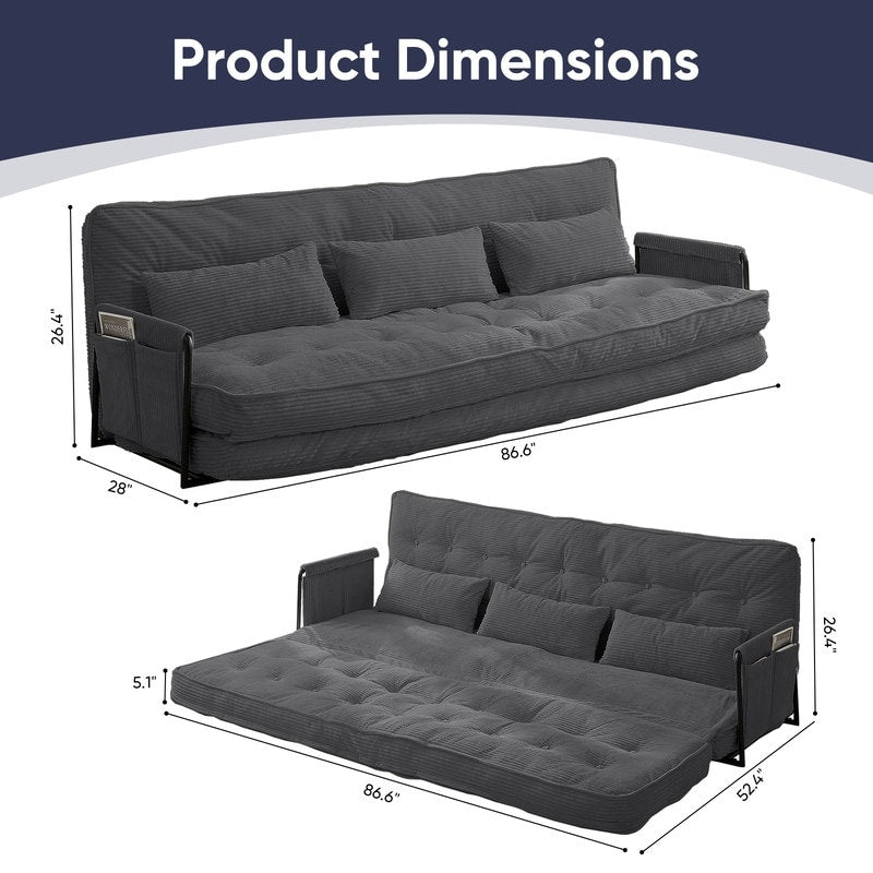 Mixoy Muti-Functional Folding Futon Sofa Bed Floor Sofa Bedï¼?-Seater Lazy Sofa with Pillows,6 Position Adjustable Backrest