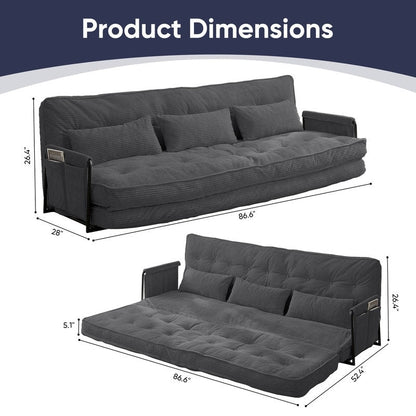 Mixoy Muti-Functional Folding Futon Sofa Bed Floor Sofa Bedï¼?-Seater Lazy Sofa with Pillows,6 Position Adjustable Backrest