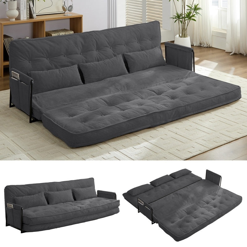 Mixoy Muti-Functional Folding Futon Sofa Bed Floor Sofa Bedï¼?-Seater Lazy Sofa with Pillows,6 Position Adjustable Backrest