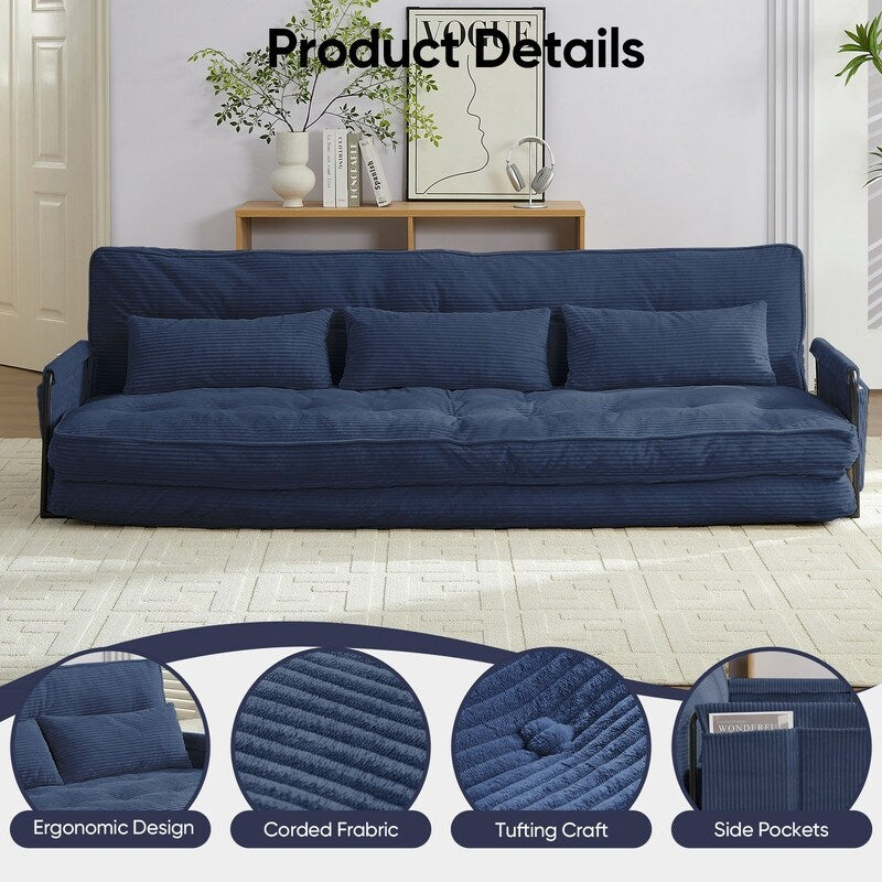 Mixoy Muti-Functional Folding Futon Sofa Bed Floor Sofa Bedï¼?-Seater Lazy Sofa with Pillows,6 Position Adjustable Backrest