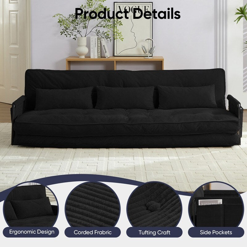 Mixoy Muti-Functional Folding Futon Sofa Bed Floor Sofa Bedï¼?-Seater Lazy Sofa with Pillows,6 Position Adjustable Backrest