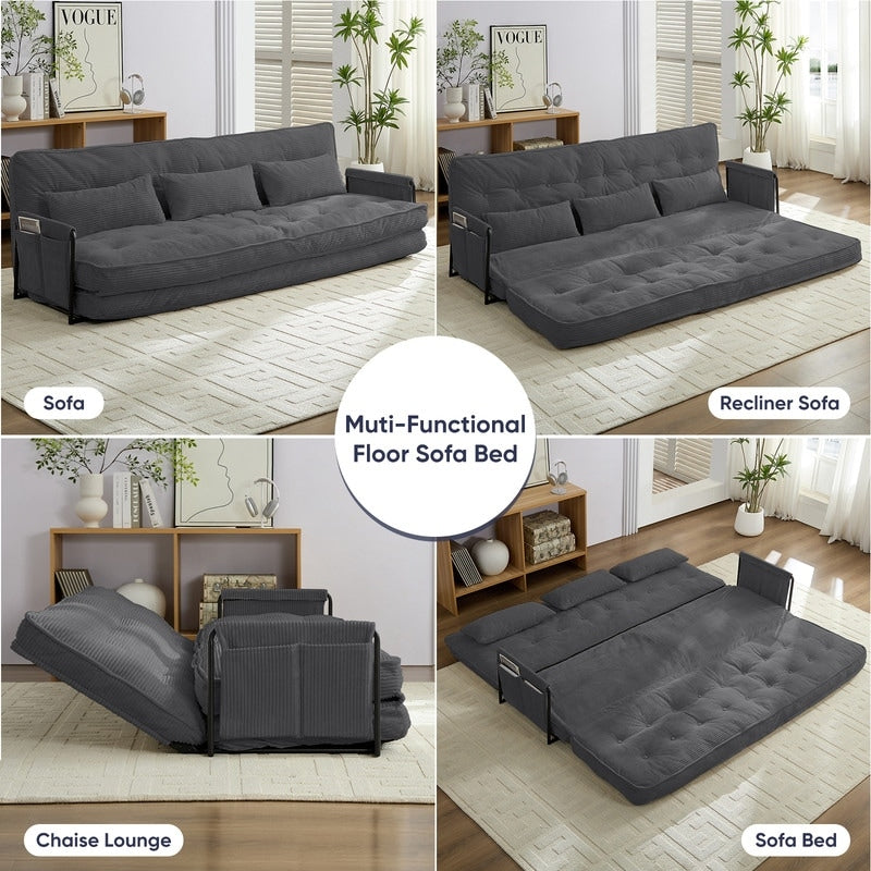 Mixoy Muti-Functional Folding Futon Sofa Bed Floor Sofa Bedï¼?-Seater Lazy Sofa with Pillows,6 Position Adjustable Backrest