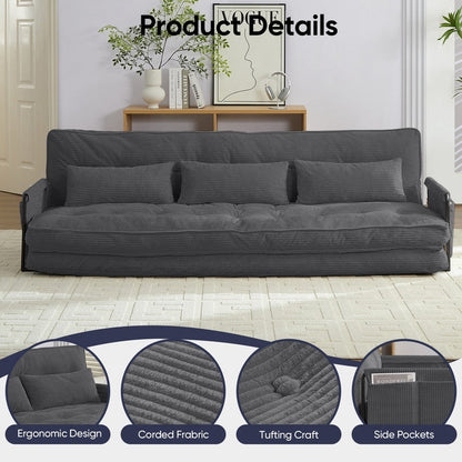 Mixoy Muti-Functional Folding Futon Sofa Bed Floor Sofa Bedï¼?-Seater Lazy Sofa with Pillows,6 Position Adjustable Backrest