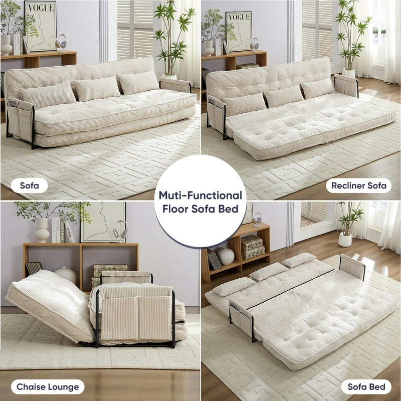 Mixoy Muti-Functional Folding Futon Sofa Bed Floor Sofa Bedï¼?-Seater Lazy Sofa with Pillows,6 Position Adjustable Backrest