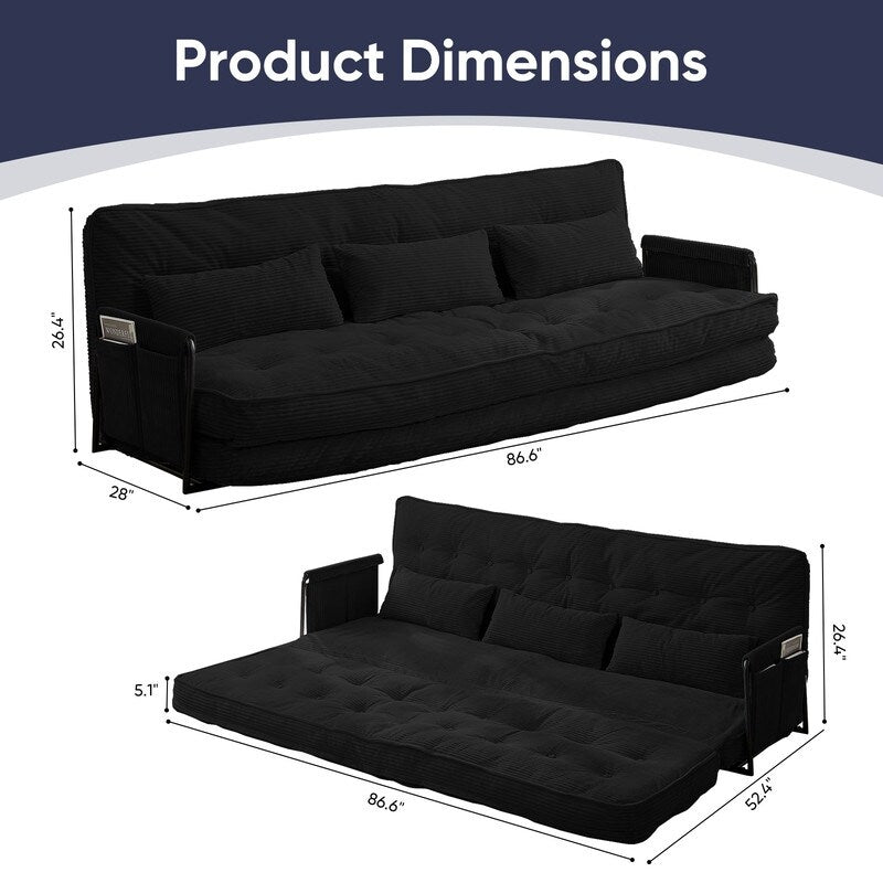 Mixoy Muti-Functional Folding Futon Sofa Bed Floor Sofa Bedï¼?-Seater Lazy Sofa with Pillows,6 Position Adjustable Backrest