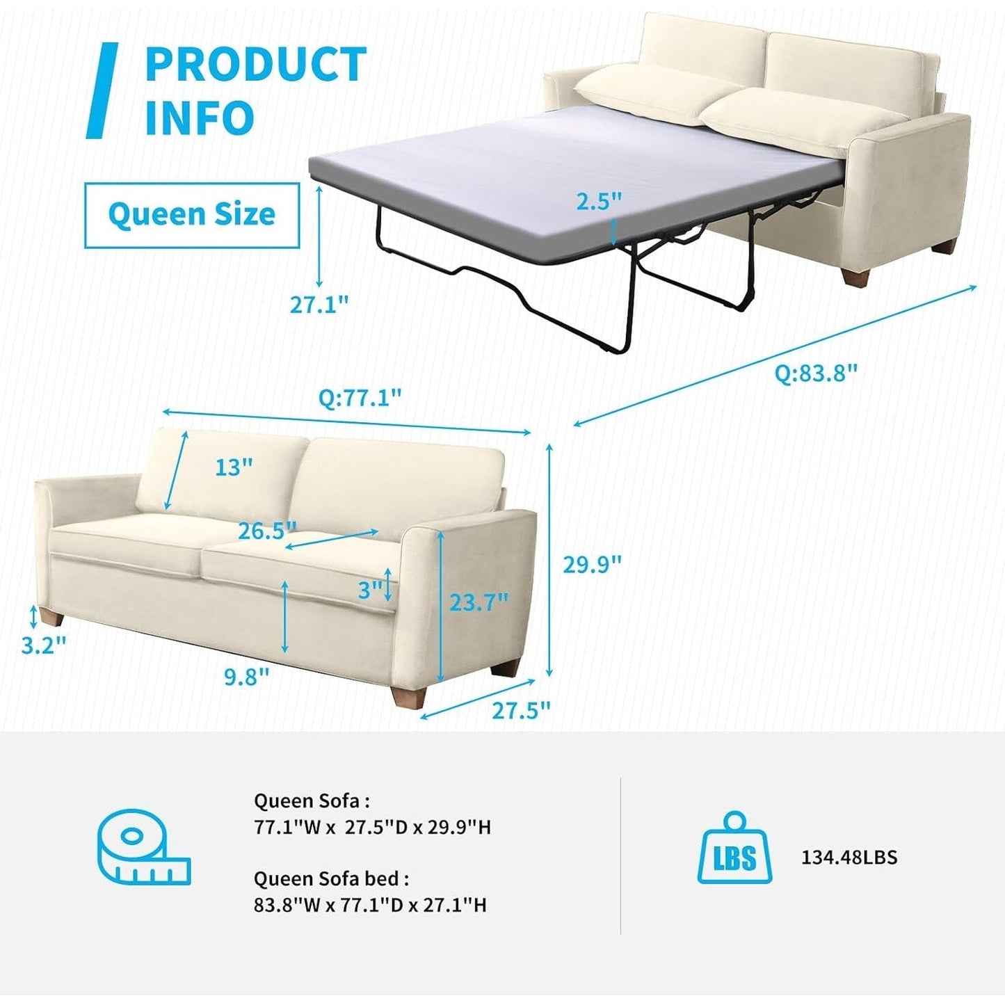 Mixoy Modern Pull Out Sofa Bed,Velvet Sleeper Loveseat Couch Bed
