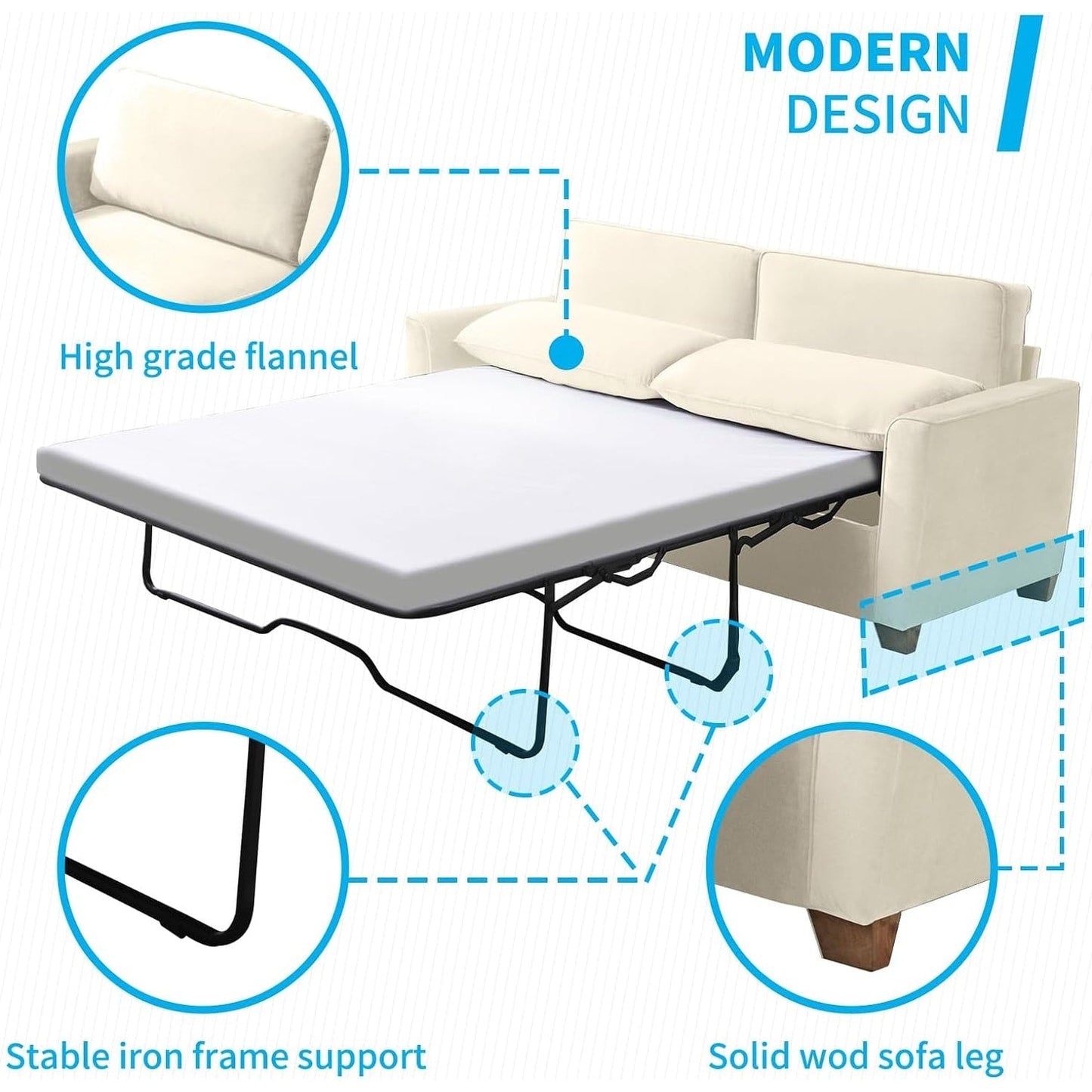 Mixoy Modern Pull Out Sofa Bed,Velvet Sleeper Loveseat Couch Bed