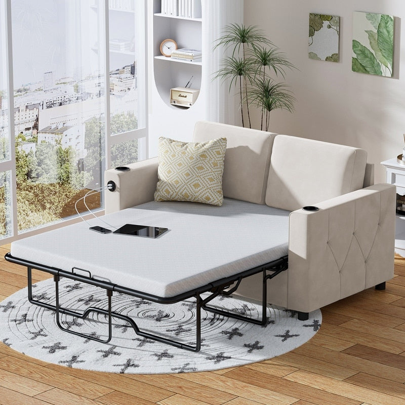 Mixoy Pull Out Sofa Bed,Sleeper Sofa Couch with Memory Foam Mattress,Cup Holder,USB,Pull Out Couch Bed