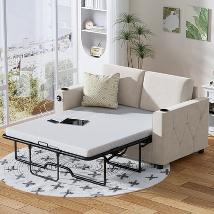 Mixoy Pull Out Sofa Bed,Sleeper Sofa Couch with Memory Foam Mattress,Cup Holder,USB,Pull Out Couch Bed