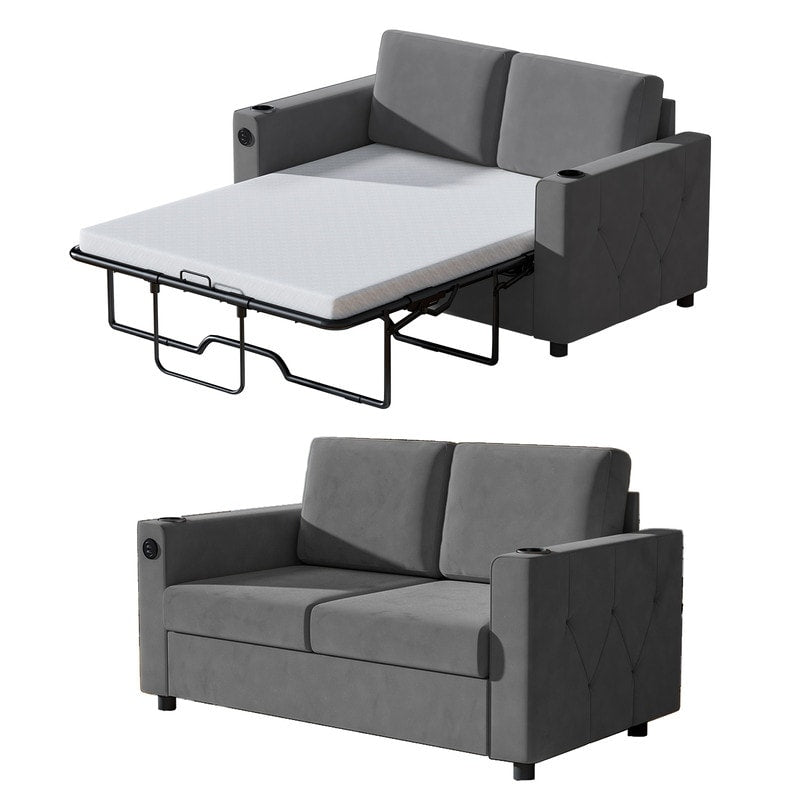 Mixoy Pull Out Sofa Bed,Sleeper Sofa Couch with Memory Foam Mattress,Cup Holder,USB,Pull Out Couch Bed