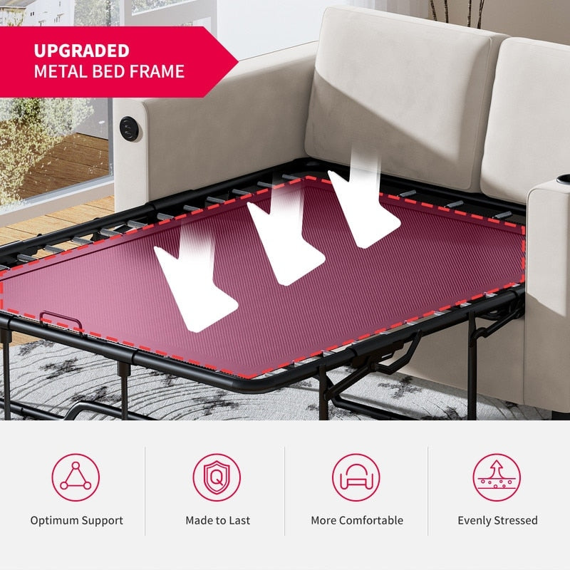 Mixoy Pull Out Sofa Bed,Sleeper Sofa Couch with Memory Foam Mattress,Cup Holder,USB,Pull Out Couch Bed