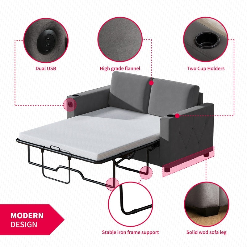 Mixoy Pull Out Sofa Bed,Sleeper Sofa Couch with Memory Foam Mattress,Cup Holder,USB,Pull Out Couch Bed