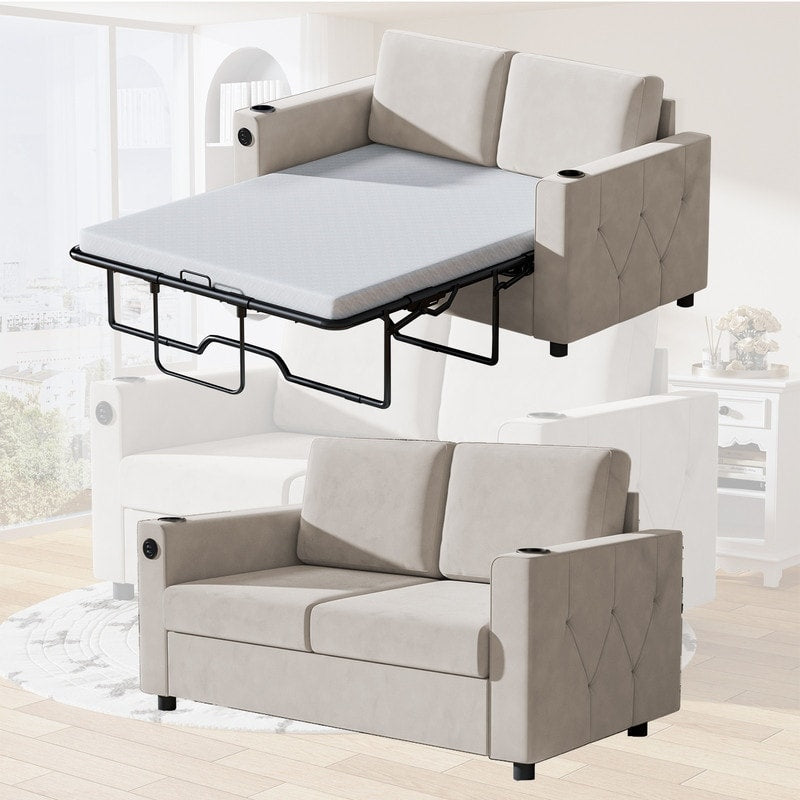 Mixoy Pull Out Sofa Bed,Sleeper Sofa Couch with Memory Foam Mattress,Cup Holder,USB,Pull Out Couch Bed