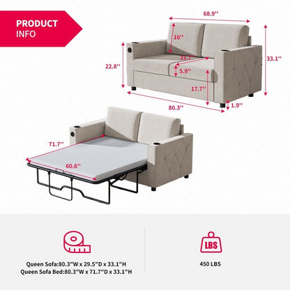 Mixoy Pull Out Sofa Bed,Sleeper Sofa Couch with Memory Foam Mattress,Cup Holder,USB,Pull Out Couch Bed