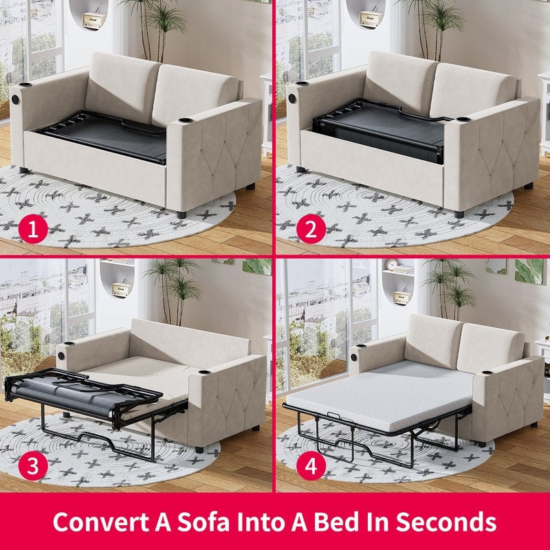 Mixoy Pull Out Sofa Bed,Sleeper Sofa Couch with Memory Foam Mattress,Cup Holder,USB,Pull Out Couch Bed