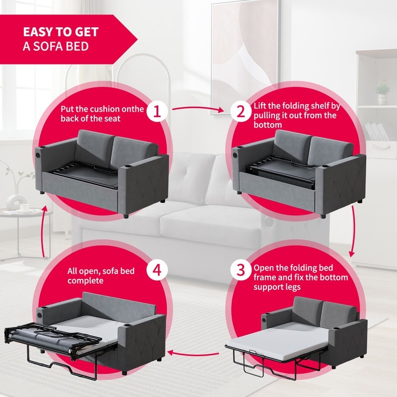 Mixoy Pull Out Sofa Bed,Sleeper Sofa Couch with Memory Foam Mattress,Cup Holder,USB,Pull Out Couch Bed