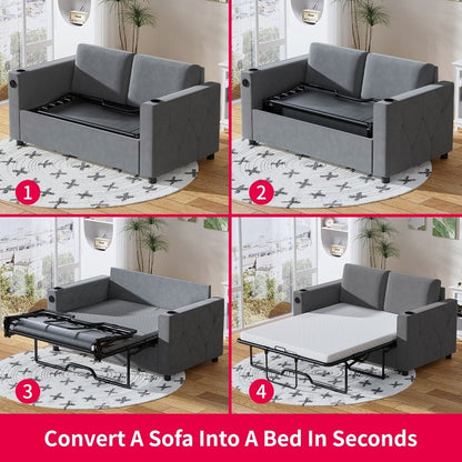 Mixoy Pull Out Sofa Bed,Sleeper Sofa Couch with Memory Foam Mattress,Cup Holder,USB,Pull Out Couch Bed