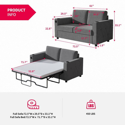 Mixoy Pull Out Sofa Bed,Sleeper Sofa Couch with Memory Foam Mattress,Cup Holder,USB,Pull Out Couch Bed