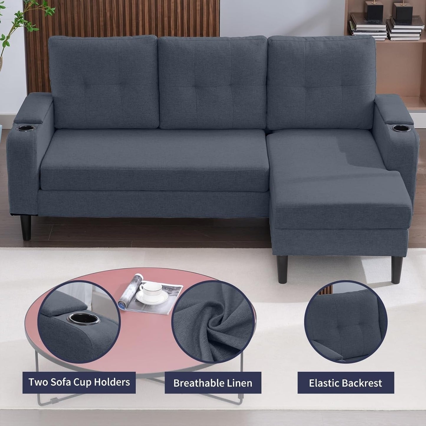 Mixoy Sectional Pull Out Sofa Bed,Convertible Sofa with Storage,Cup Holders,Reversible Sleeper Couches