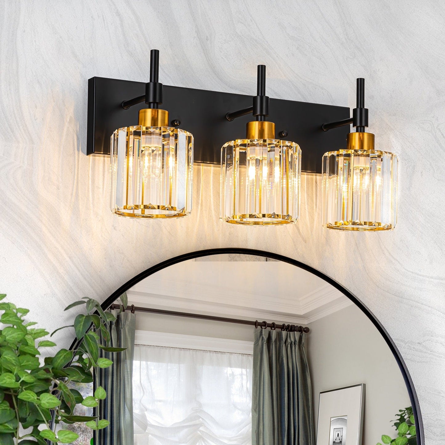 Moderne dimmbare Kristall-Badezimmer-Wandleuchten mit Waschtischleuchten und Kristallschirmen