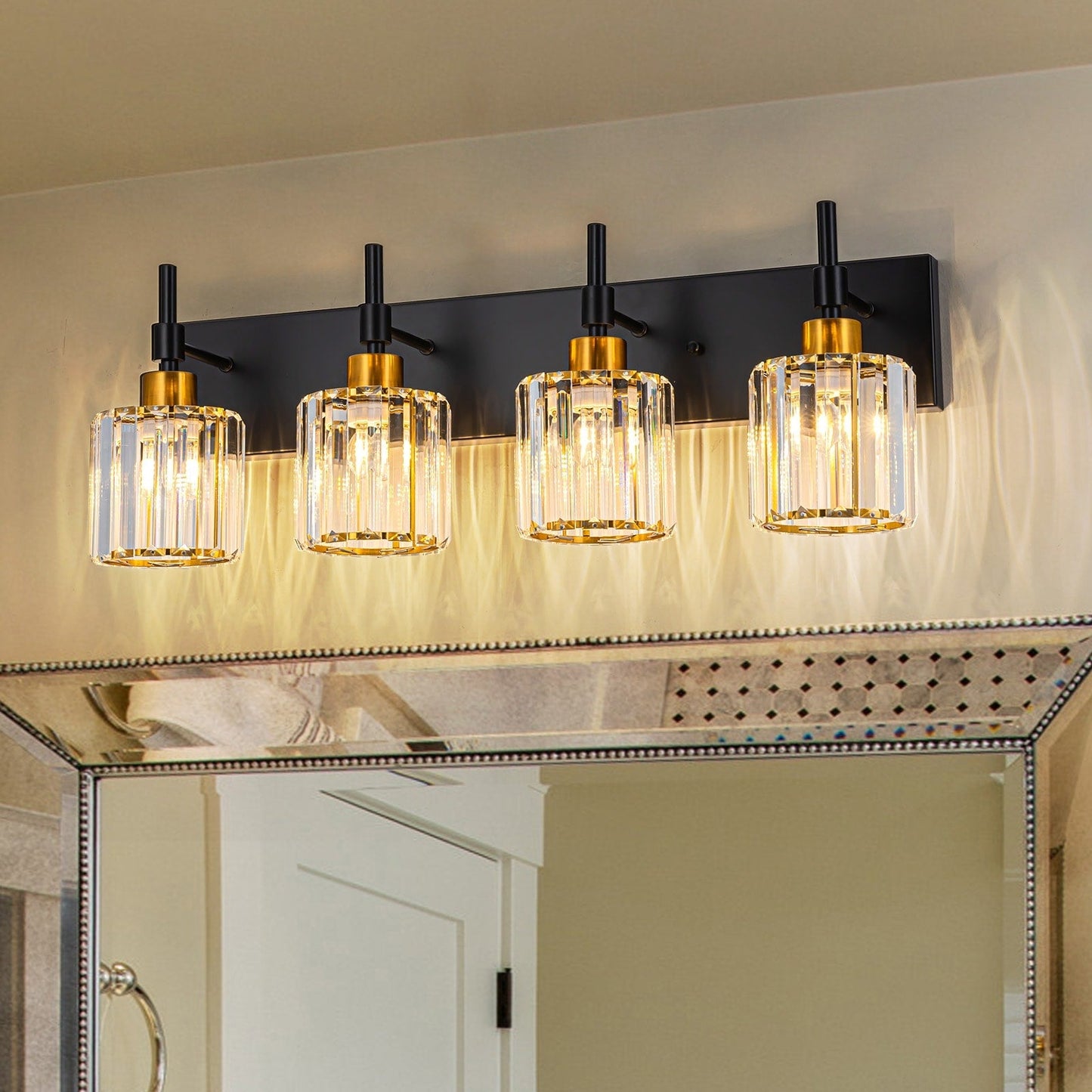 Moderne dimmbare Kristall-Badezimmer-Wandleuchten mit Waschtischleuchten und Kristallschirmen