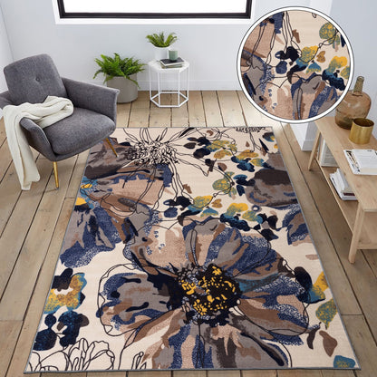 World Rug Gallery Moderner, rutschfester Teppich mit leuchtenden Blumen, mehrfarbig