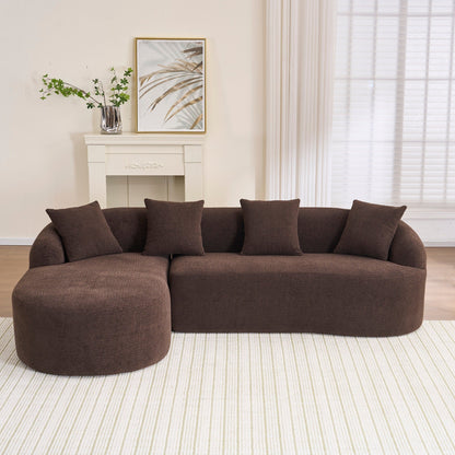Modern Chenille L-Shaped Modular Sectional Sofa with Curved Chaise and 4 Pillows for Living Room