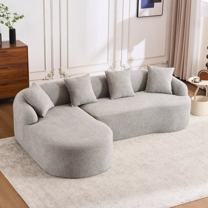 Modern Chenille L-Shaped Modular Sectional Sofa with Curved Chaise and 4 Pillows for Living Room