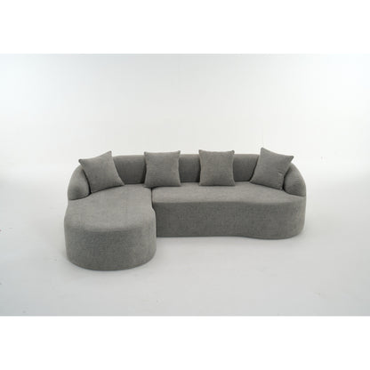 Modern Chenille L-Shaped Modular Sectional Sofa with Curved Chaise and 4 Pillows for Living Room
