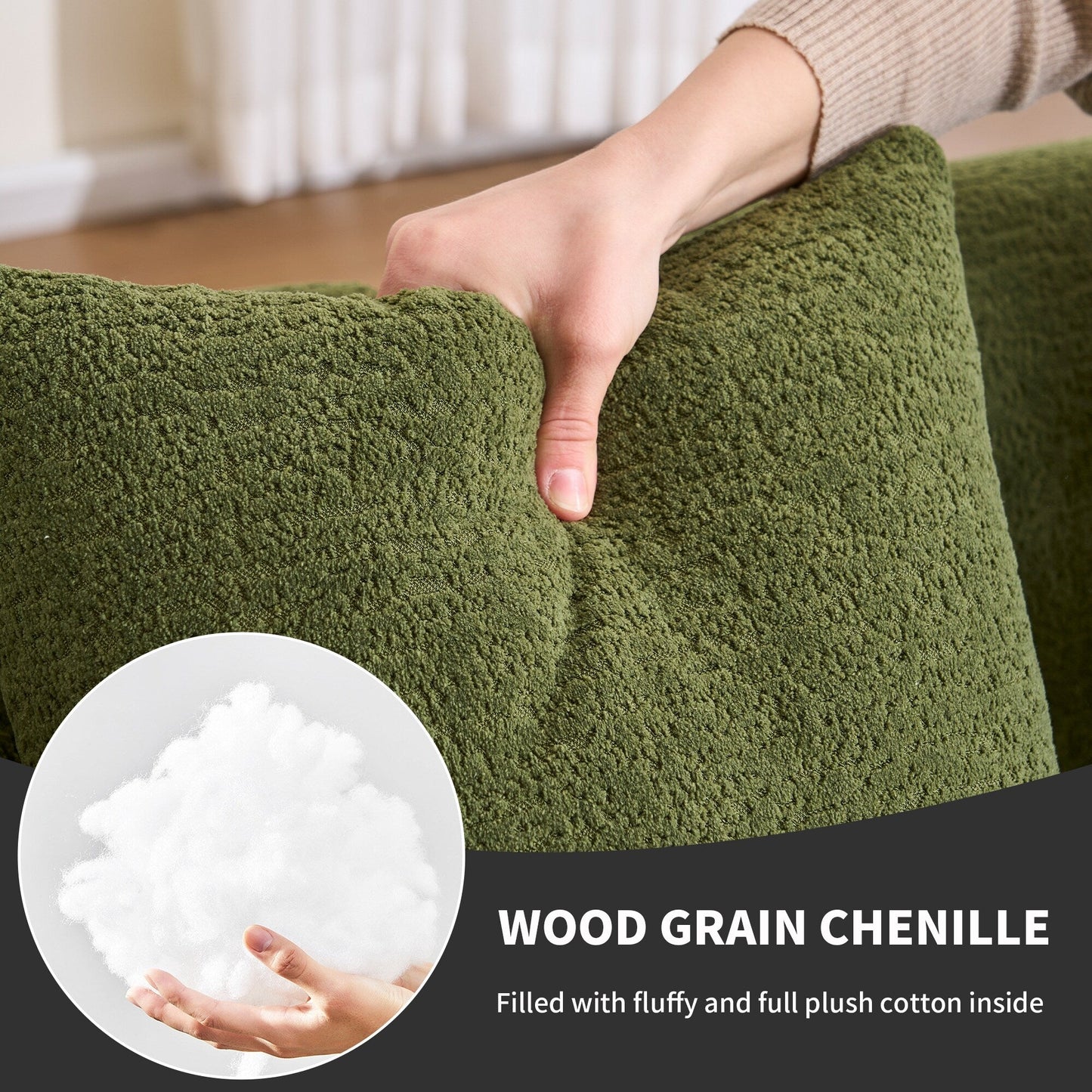 Modern Chenille L-Shaped Modular Sectional Sofa with Curved Chaise and 4 Pillows for Living Room