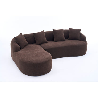 Modern Chenille L-Shaped Modular Sectional Sofa with Curved Chaise and 4 Pillows for Living Room