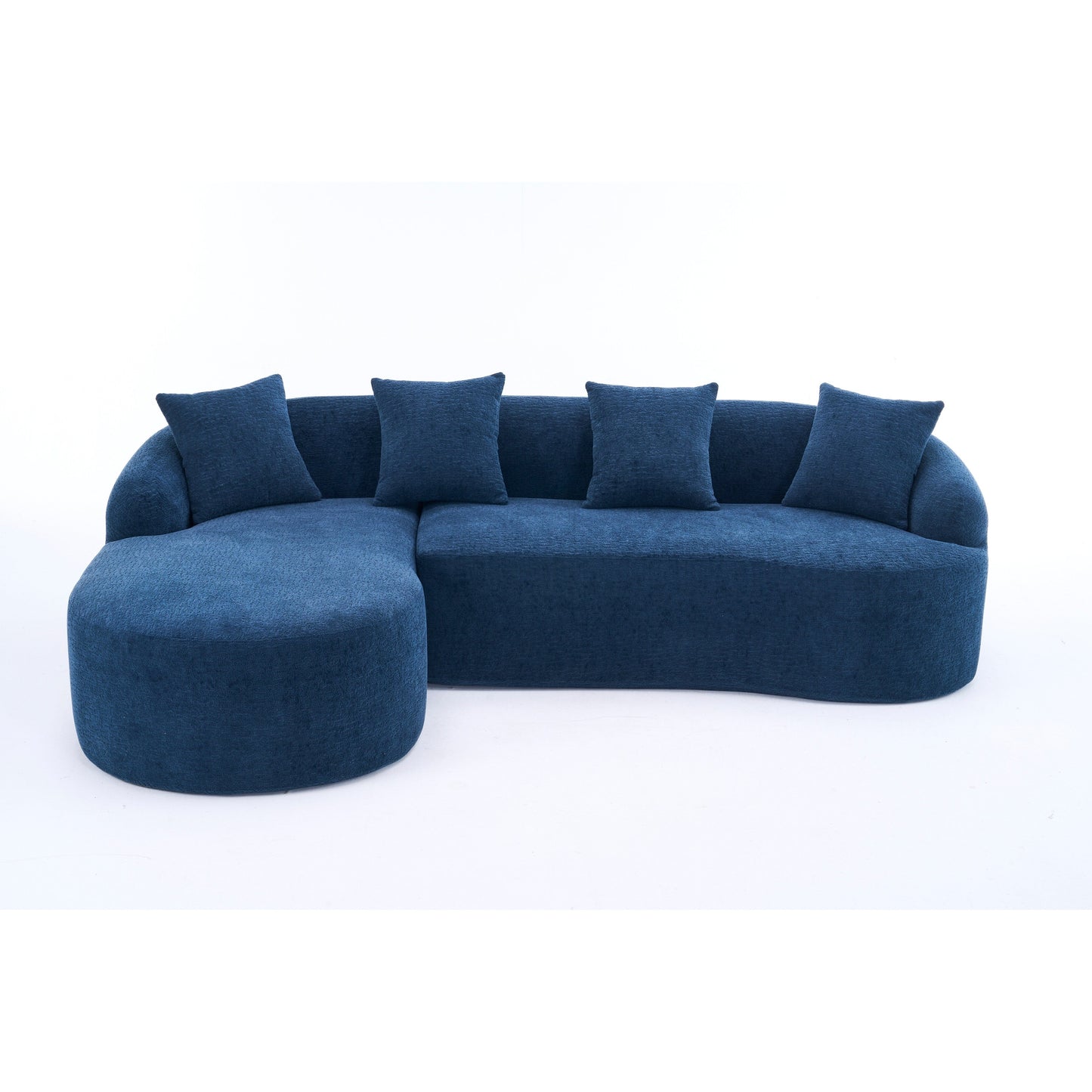 Modern Chenille L-Shaped Modular Sectional Sofa with Curved Chaise and 4 Pillows for Living Room