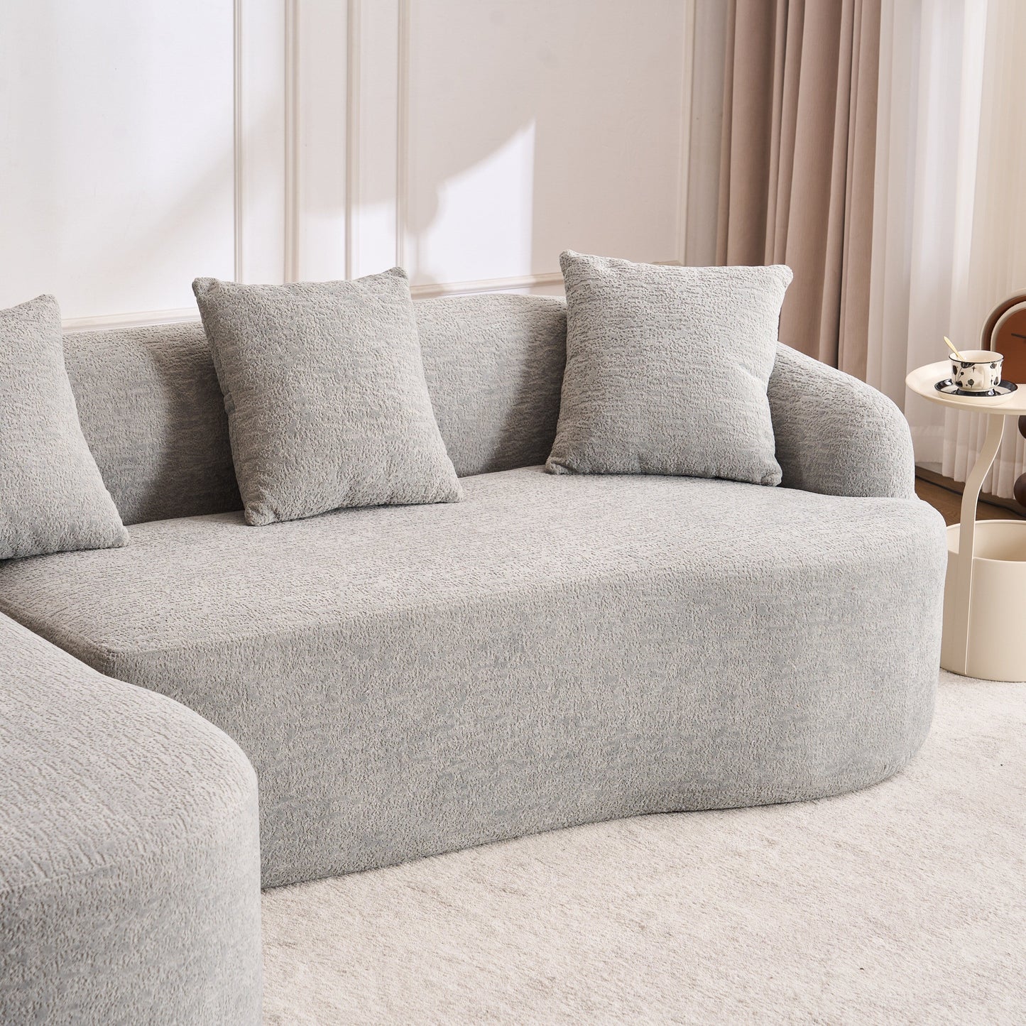 Modern Chenille L-Shaped Modular Sectional Sofa with Curved Chaise and 4 Pillows for Living Room