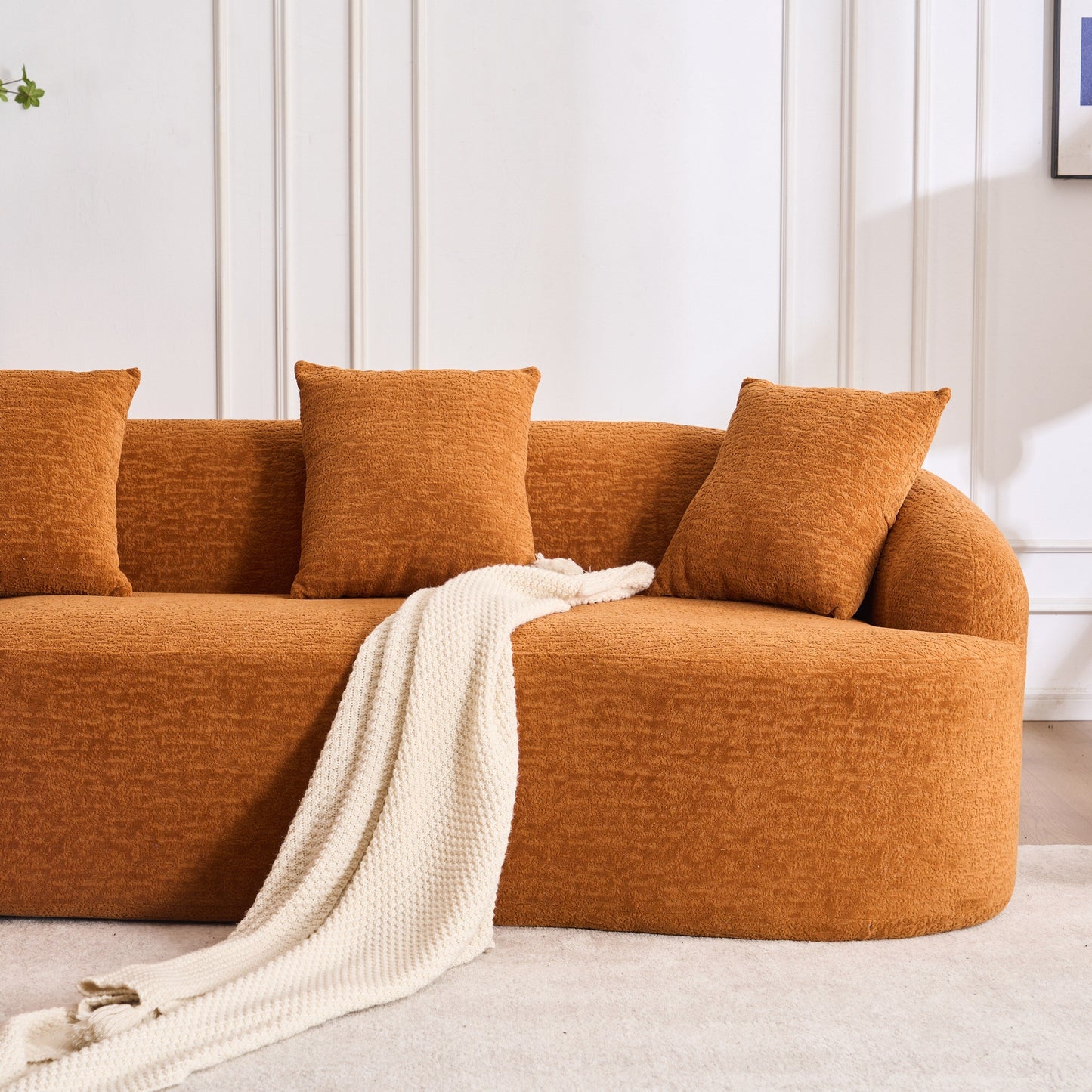 Modern Chenille L-Shaped Modular Sectional Sofa with Curved Chaise and 4 Pillows for Living Room