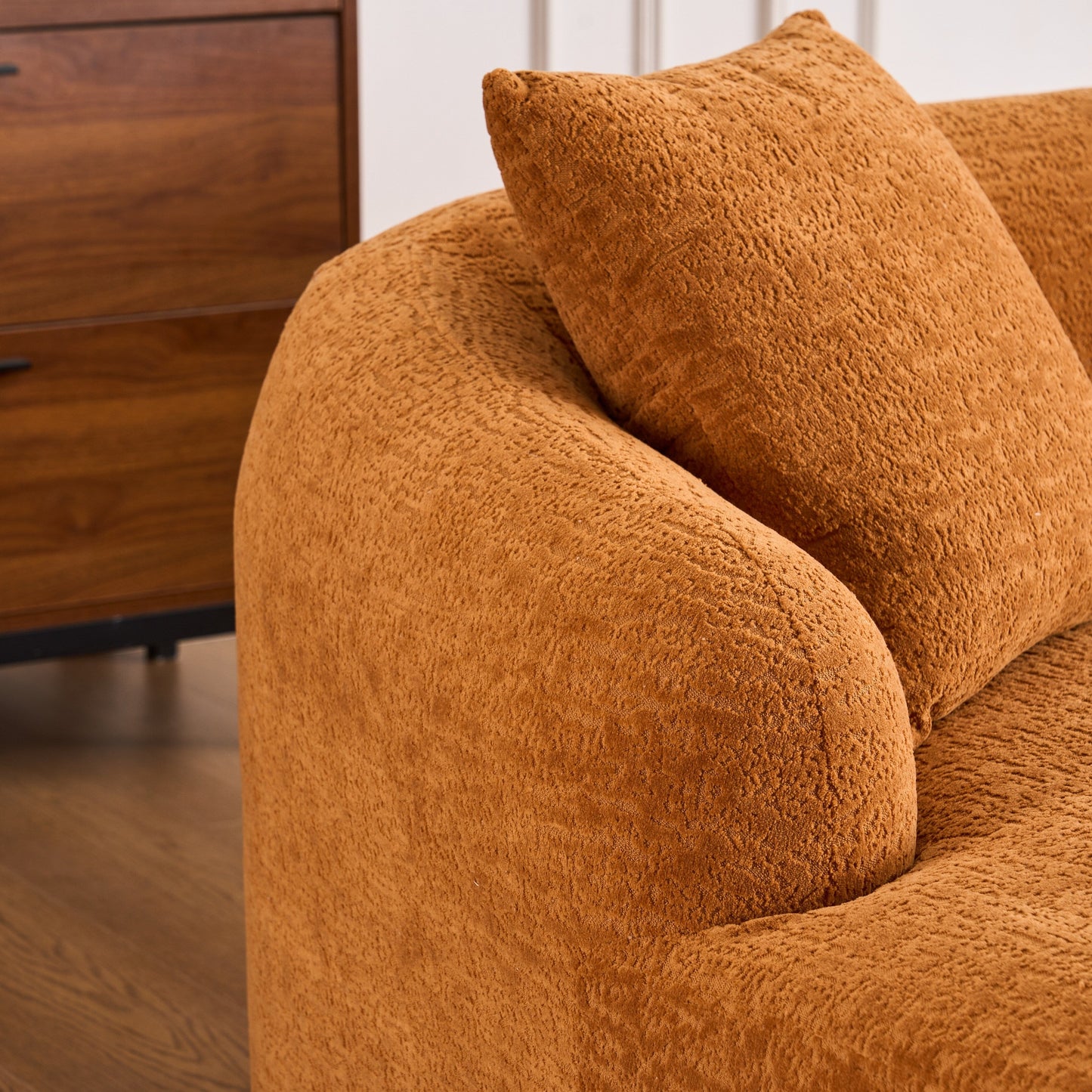 Modern Chenille L-Shaped Modular Sectional Sofa with Curved Chaise and 4 Pillows for Living Room