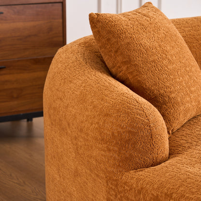 Modern Chenille L-Shaped Modular Sectional Sofa with Curved Chaise and 4 Pillows for Living Room