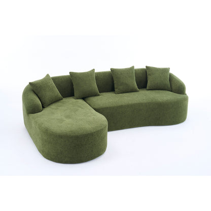 Modern Chenille L-Shaped Modular Sectional Sofa with Curved Chaise and 4 Pillows for Living Room