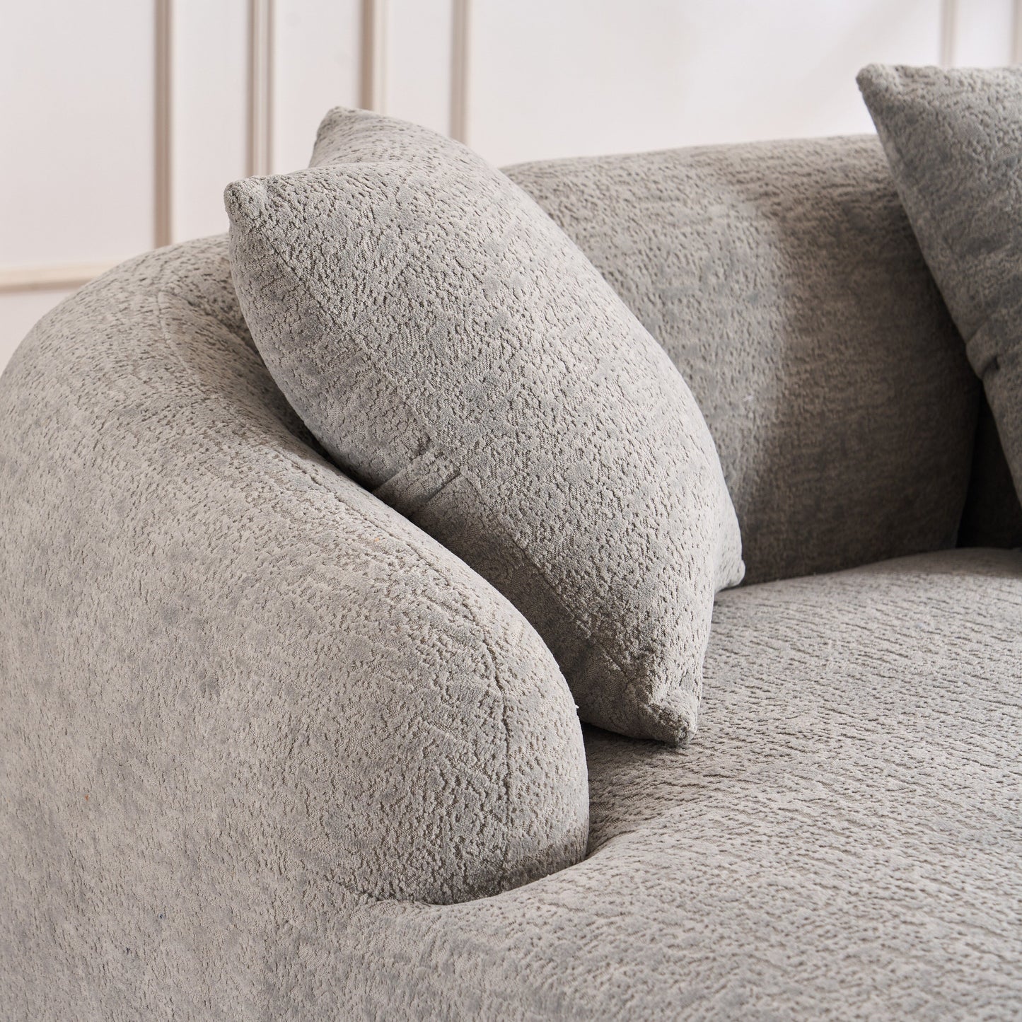 Modern Chenille L-Shaped Modular Sectional Sofa with Curved Chaise and 4 Pillows for Living Room