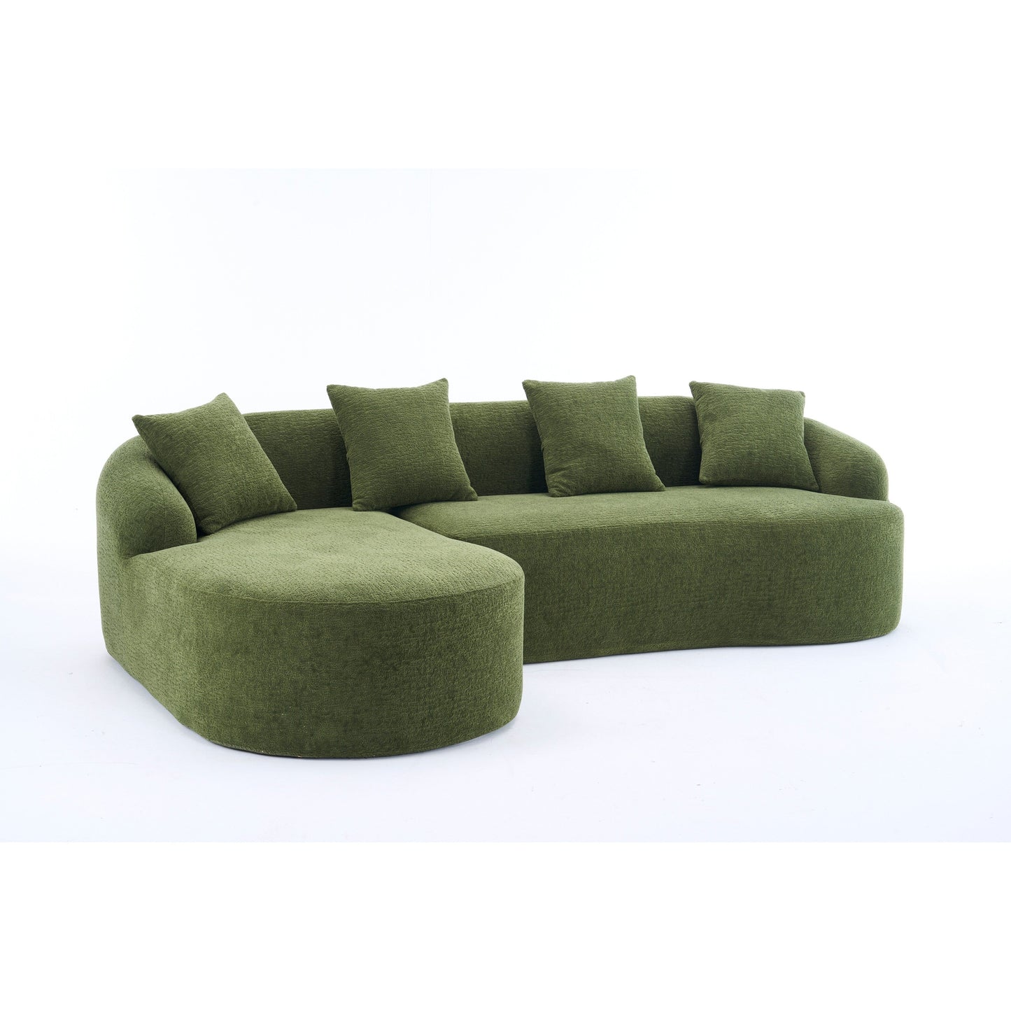 Modern Chenille L-Shaped Modular Sectional Sofa with Curved Chaise and 4 Pillows for Living Room